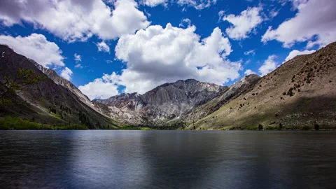 Time Lapse - Panoramic view of tranquil lake with beautiful clouds and mountains Stock Footage 157032981
