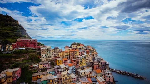 Time Lapse - Panoramic View of Village Monarola, Cinque Terre in Italy - 4K Stock Footage 109592833