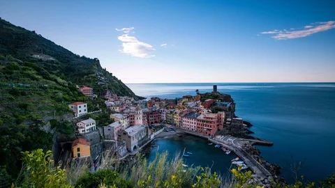 Time Lapse - Panoramic View of Village Vernazza - Cinque Terre in Italy - 4K Stock Footage 110901736
