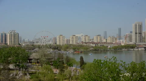 Time lapse Panoramic view of Water park(shuishang park) in Tianjin city China. Stock Footage 62186963