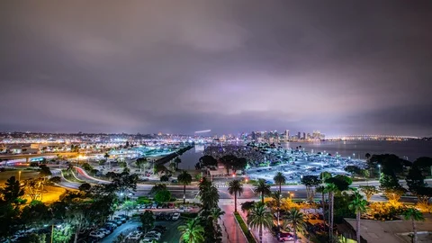 Time Lapse - Panoromic View of San Diego Skyline at Night - 4K Video stock 117154458