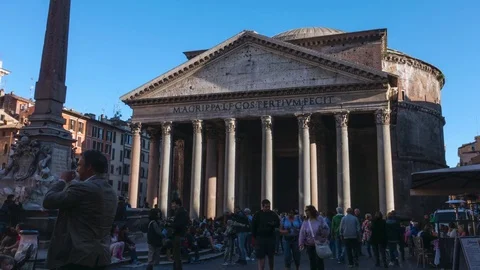 Time-lapse of the Pantheons facade at the sunset in Rome Stock Footage 75347370
