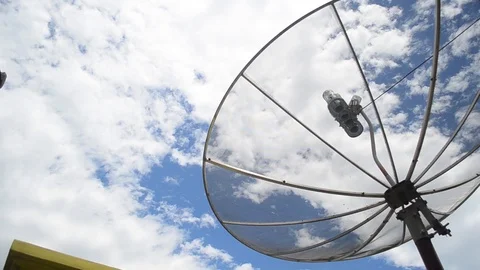 Time Lapse Of Parabolic Antenna Dish Over Blue Cloudy Sky Stock Footage 122407282