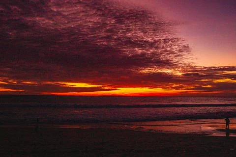 Time lapse Paradise Beach Under Fiery Sky Stock Photos