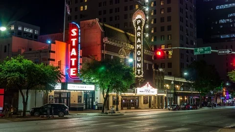 Time lapse of the Paramount &amp; State theater on Congress ave in Austin, Texas Stock Footage 106913064