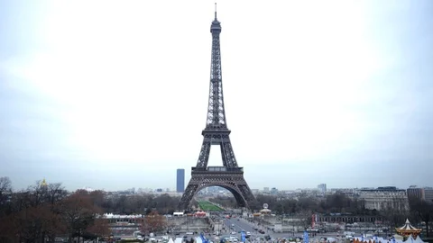 Time Lapse of Paris City Eiffel Tower Iconic Tourist Attraction Rush Hour Day Stock-Footage 99140107