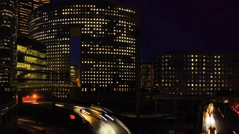 Time lapse of Paris modern buildings, dynamic urban street traffic, car lights Stock Footage 83426366