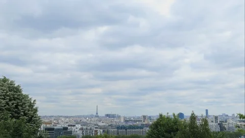 Time Lapse of Paris sky on a cloudy day from Meudon Bellevue (Eiffel, Stock Footage 109340929