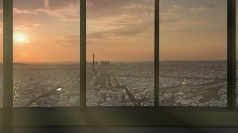 Time lapse of paris skyline seen through modern window 動画素材 61646652