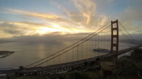 Time lapse of part of the Golden gate bridge and San Francisco bay at dawn Stock Footage 43368675