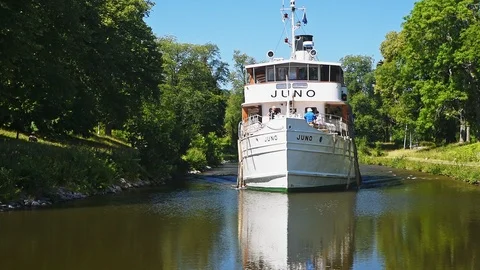 Time lapse of passenger boat Juno on Gota canal Stock Footage 96154054