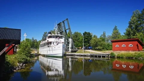 Time lapse of passenger boat Juno passing bascule bridge Stock Footage 96372722