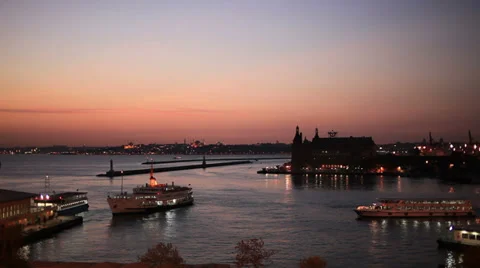 Time lapse passenger ship activity in harbor, dolly shot Видео 37018285
