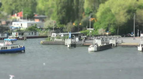 Time-lapse, passengers embark for the ferry boat in Amsterdam Stock Footage 24614876