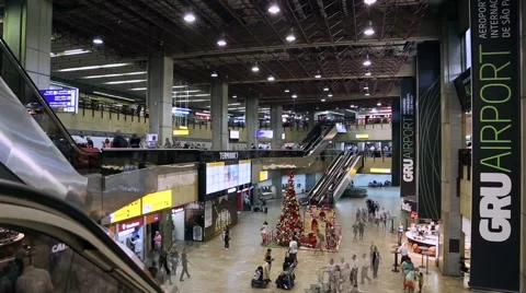 Time Lapse - Passengers walk through Guarulhos Airport in Sao Paulo, Brazil Stock Footage 41437796