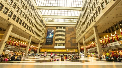 Time Lapse - Passengers Walking in Train Station Hall Interior Stock Footage 51389044