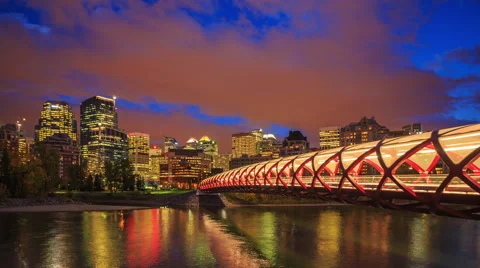 Time Lapse Peace Bridge across the Bow River in Calgary Video stock 64531382
