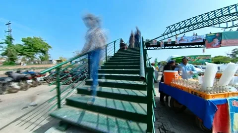 Time Lapse of Pedestrian Bridge at the Time of Political Procession Stock Footage 172433423