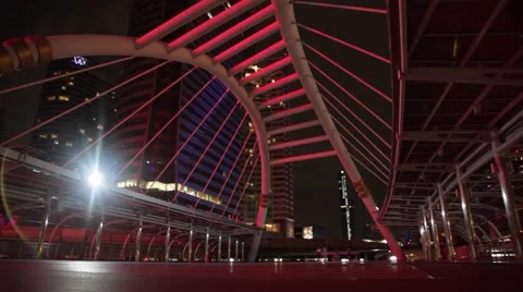 Time lapse pedestrian commuters on elevated street bridge in Bangkok Stock Footage 51401128