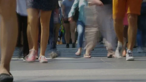 Time lapse of pedestrian feet in cross walk on new york city streets Stock Footage