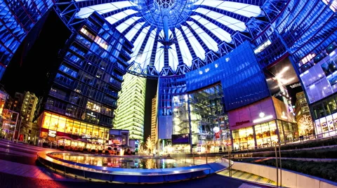 Time-lapse of Pedestrians pass by at the Sony Center in Berlin Stock Footage 50588151