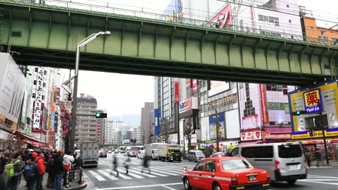 Time-lapse: pedestrians walking and shopping at Akihabara district Tokyo Japan Vídeo Stock 149858785