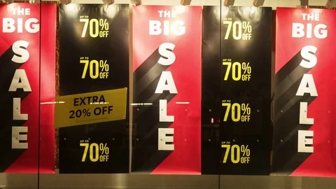 Time-lapse of pedestrians walking past a sale sign at night Video stock 84536088