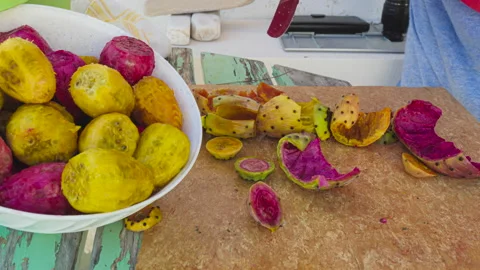 Time lapse peel prickly pears. 5K Stock-Footage 140580456