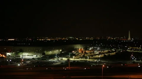 Time lapse of the Pentagon cityscape at night in Washington DC, USA Stock Footage 63293704