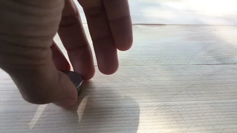 Time lapse people are counting coin money thai baht on wooden table Stock Footage 98281687