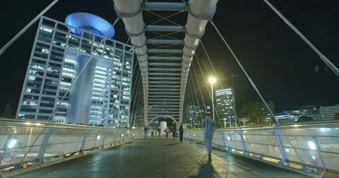 Time-lapse of people on a bridge in Tel Aviv, Israel Stock Footage 81230200