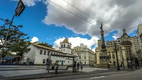 Time lapse of people in bus stop in Patio do Colégio Stock Footage 88327828