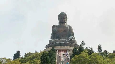 Time lapse of people climbing steps to Tian Tan Big Buddha at Ngong Ping 1080p Stock Footage 39773267