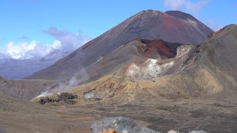 Time lapse people clouds summit Mt Ngauruhoe Tongariro New Zealand Stock Footage 123213655