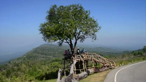 Time lapse people enjoying pha hua nak viewpoint chaiyaphum thailand Stock Footage 229255525