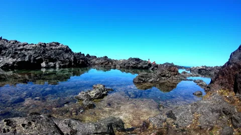 Time lapse people enjoying a puddle, Los Silos coast Tenerife 4k Video stock 173853382