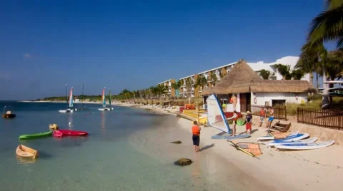 TIME LAPSE - people learning how to windsurf in a beach with boats Stock Footage 47177615