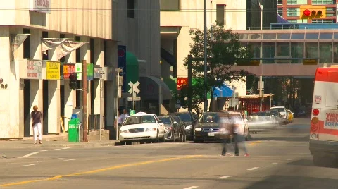 Time-lapse, people light rail train and busses Stock Footage