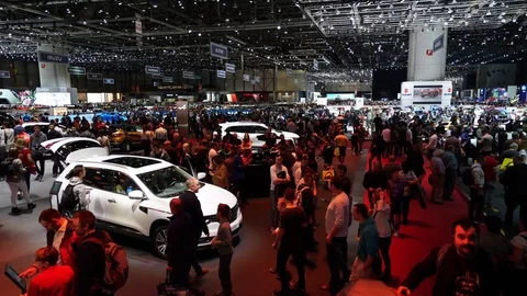 Time Lapse Of People Looking Around Motor Show. Stock Footage 74250643