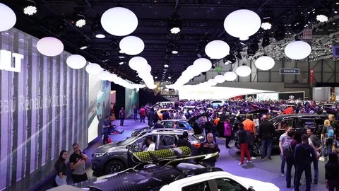 Time Lapse Of People Looking Around Motor Show. Stock Footage 74252730