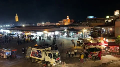 Time lapse of people movement in Jemaa el-Fna square at night Stock Footage 324690272