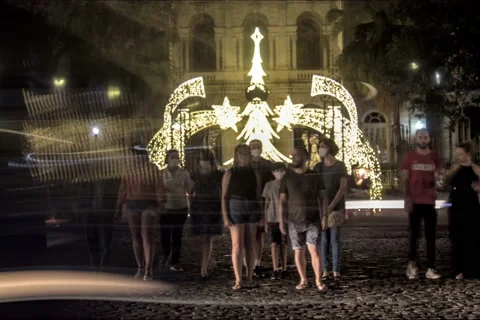 Time lapse from People in Palácio da Liberdade and it's Christmas decoration in  Stock Footage 167293713