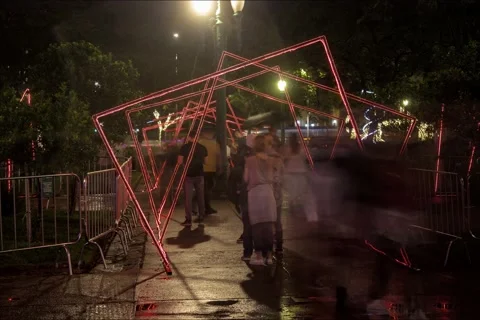 Time lapse from People in Praça da Liberdade and it's Christmas decoration in Be Stock-Footage 167293643