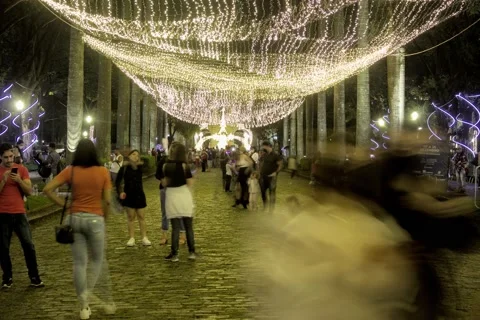 Time lapse from People in Praça da Liberdade and it's Christmas decoration in Be Video stock 167293693