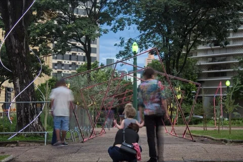 Time lapse from People in Praça da Liberdade and it's Christmas decoration in Be Stock Footage 167293742