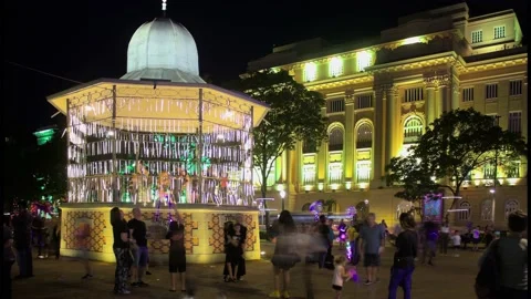Time lapse from People in Praça da Liberdade and it's Christmas lights and decor Stock Footage 234719913