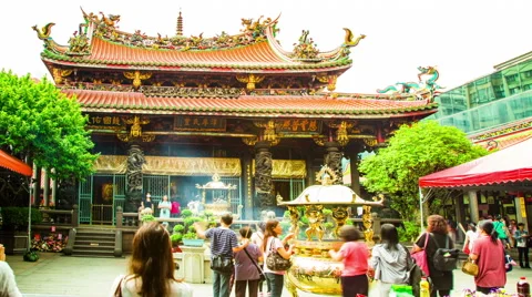 Time Lapse - People Praying in the Temple in Asian Stock Footage 52073961