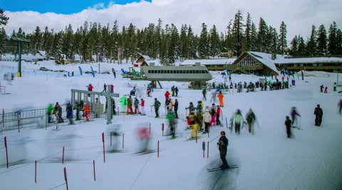Time Lapse - People in Queue for Lift in Ski Resort Stock Footage 59849896