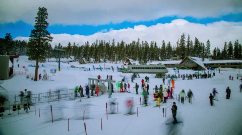 Time Lapse - People in Queue for Lift in Ski Resort Stock Footage 65916167