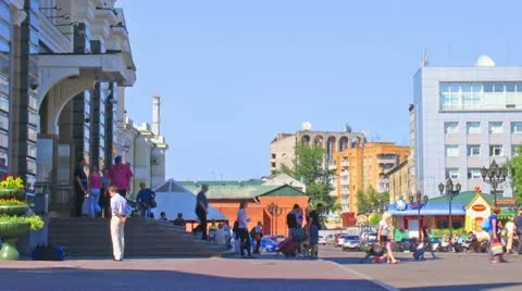 Time lapse: People on square in front of the railway station Stock Footage
